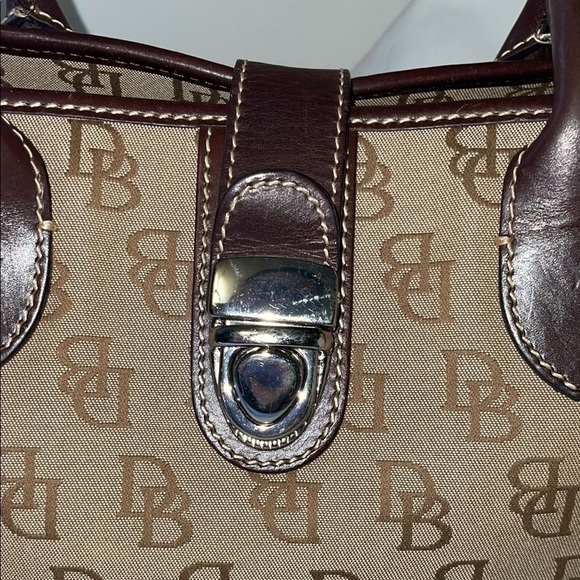 Dooney & Bourke Brown Satchel with Structured Shape and Monogram Pattern - Picture 2 of 13